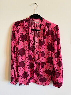 Kate Spade New York Pink Floral Tie-Neck Ruffle Blouse Sz L